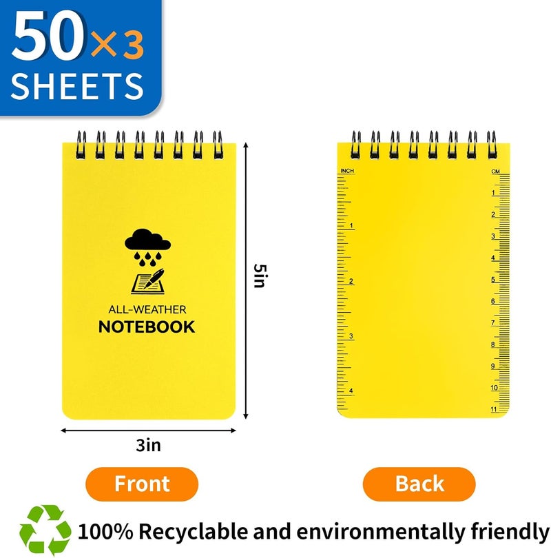 Coidea 3 Pack Waterproof Notebook, 3 x 5 Pocket Notepad, All Weather Small Pocket Notebook Paper, Mini Spiral Notepad Police Notepad 100 Lined Pages for Outdoor Office - Image 2
